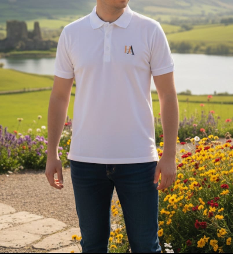 White Polo Shirt with  HA Logo
